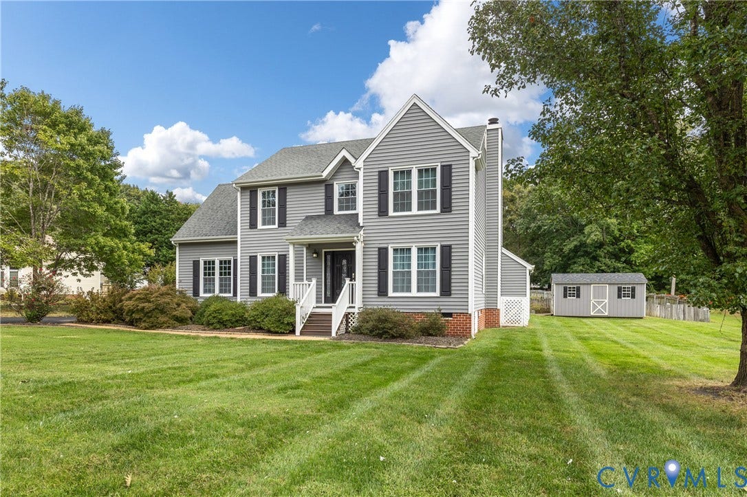 7625 Southford Lane, Chesterfield, VA 23832 Gray siding exterior with white window trim and dark shutters
