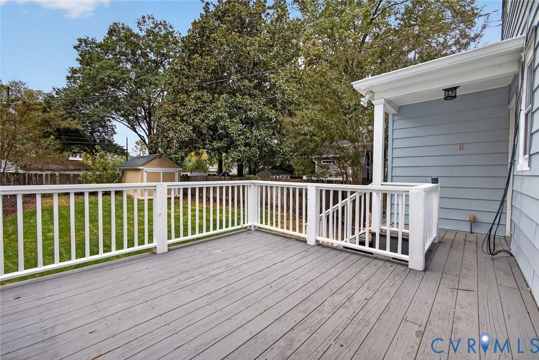 3812 Fauquier Avenue, Bellevue, Richmond, VA 23227 Spacious outdoor deck with painted wood flooring and white railing