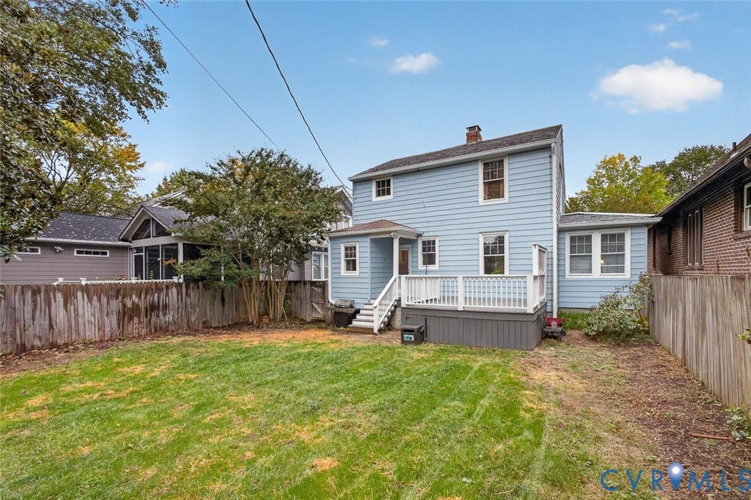 3812 Fauquier Avenue, Bellevue, Richmond, VA 23227 Expansive backyard with a wood deck with white railings, and a privacy fence