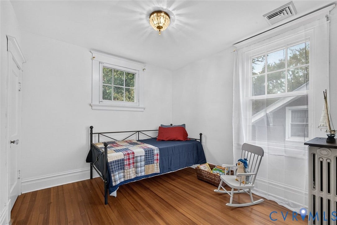 3812 Fauquier Avenue, Bellevue, Richmond, VA 23227 Hardwood flooring, two window openings, ceiling-mounted light fixture, and white painted trim