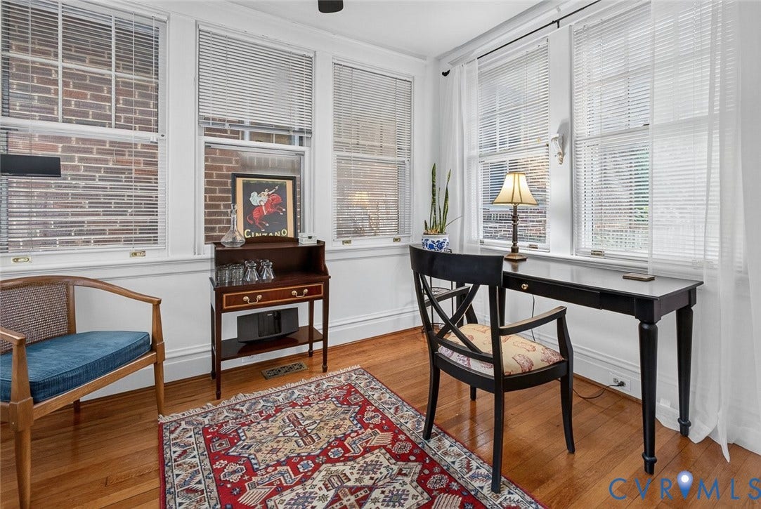 3812 Fauquier Avenue, Bellevue, Richmond, VA 23227 Hardwood flooring, multiple windows with blinds, and white trim molding