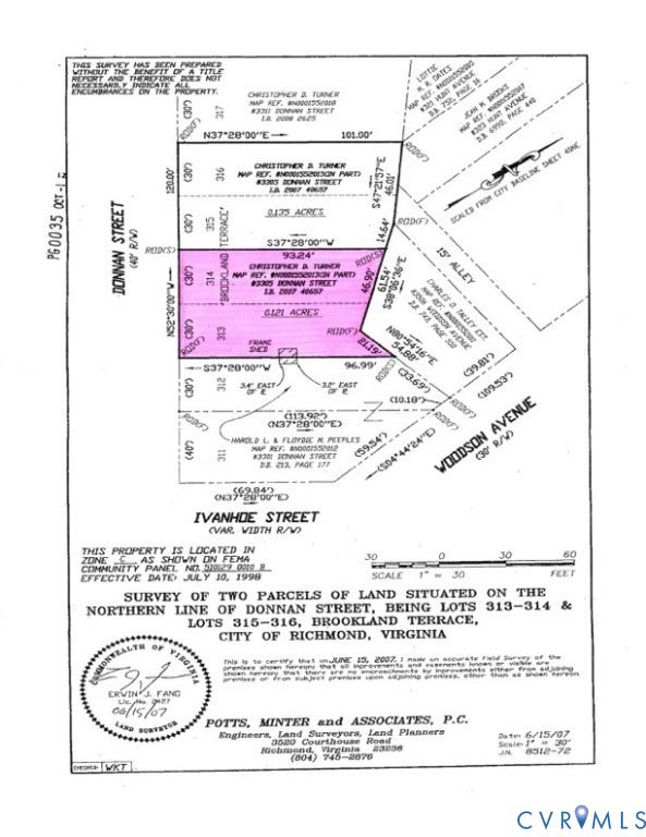 3303 Donnan Street, Providence Park, Richmond, VA 23222 Plat, with property highlighted