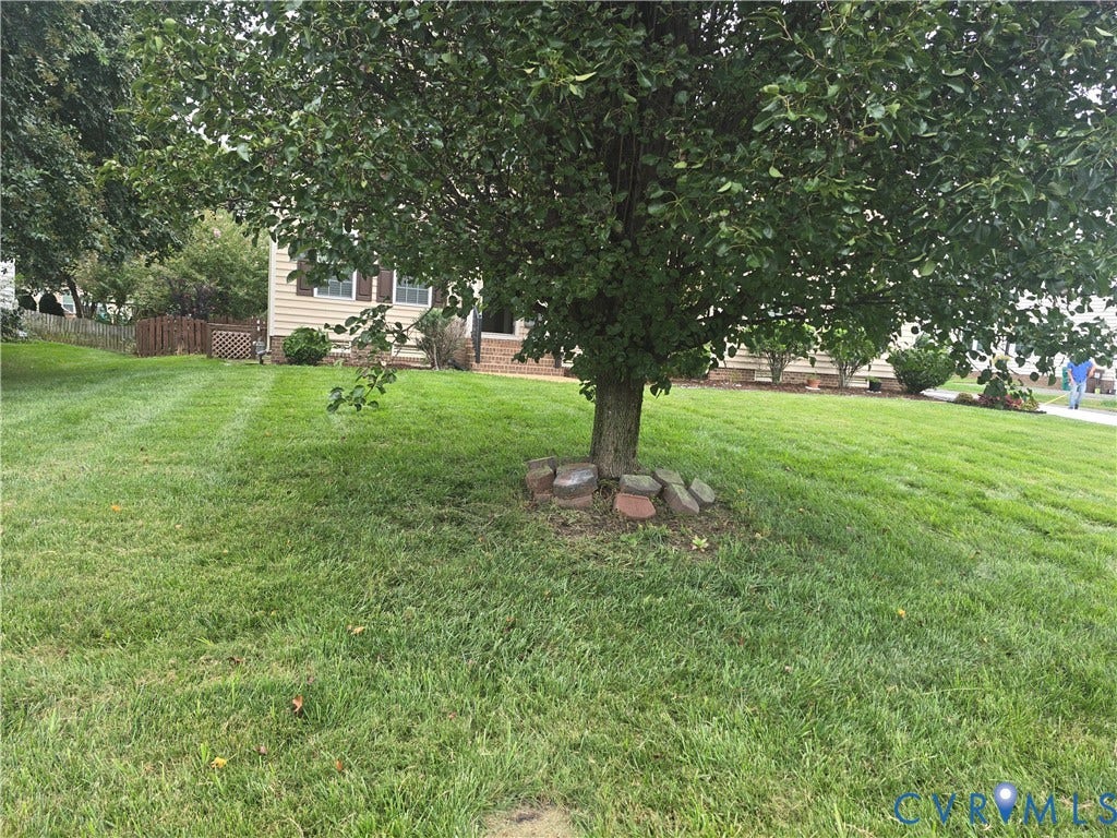 3536 Hunton Ridge Drive, Glen Allen, VA 23059 Expansive grassy yard with mature trees and a partial wood fence