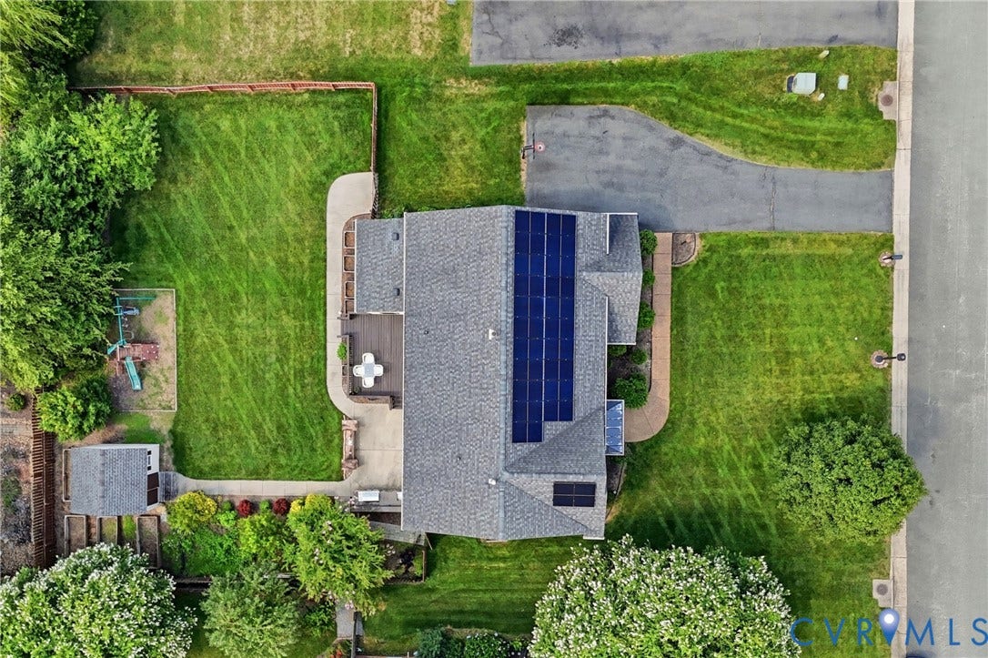 3536 Hunton Ridge Drive, Glen Allen, VA 23059 Solar panel array, rear deck, expansive lawn, paved driveway, detached shed