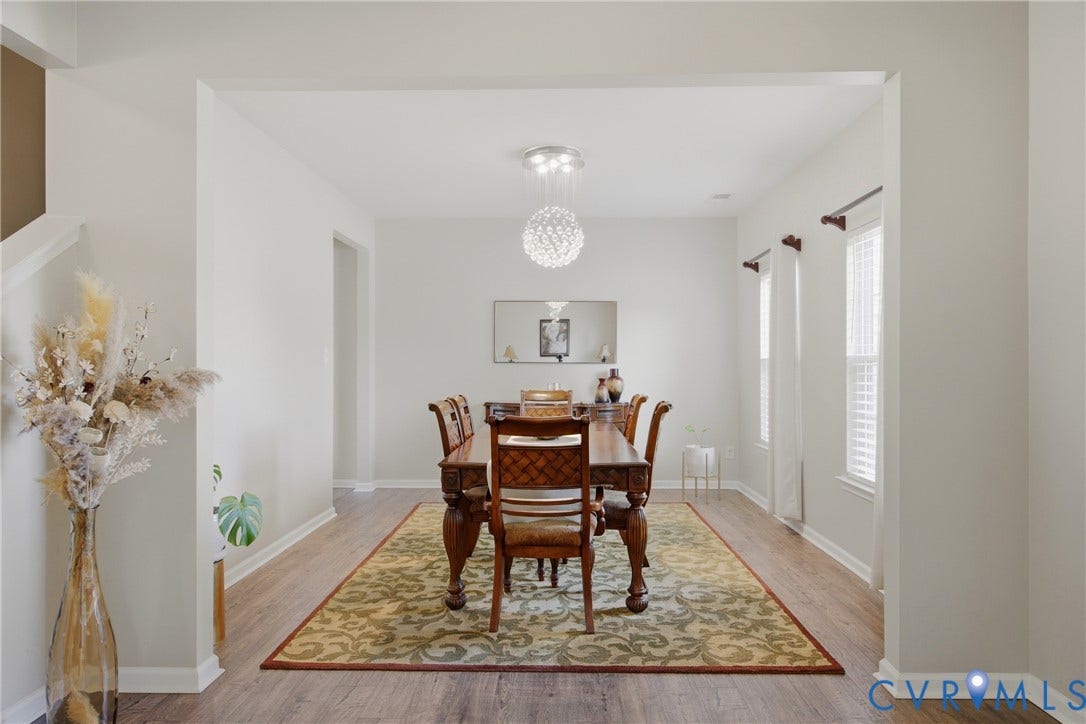 3536 Hunton Ridge Drive, Glen Allen, VA 23059 Open concept dining area with wood-finish flooring, recessed lighting, and two pendant light fixtures