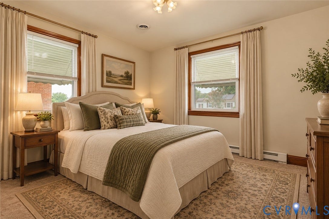 2503 Carlisle Avenue, Henrico, VA 23231 Room with upholstered headboard, dual windows with wood trim, and overhead lighting