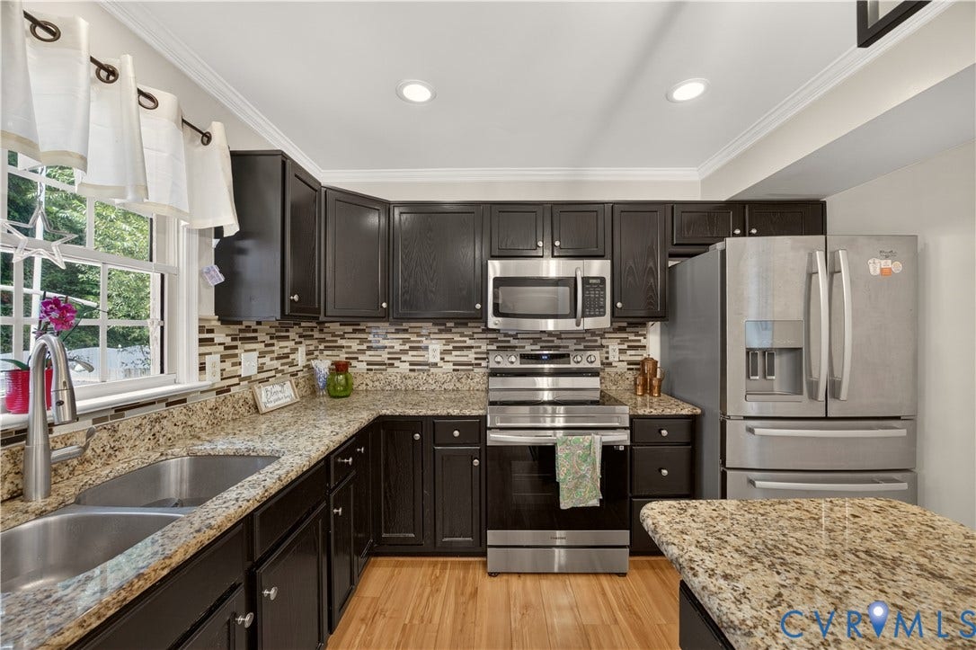 9516 Hungary Woods Drive, Henrico, VA 23060 Kitchen with beautiful backyard view and stainless steel appliances.