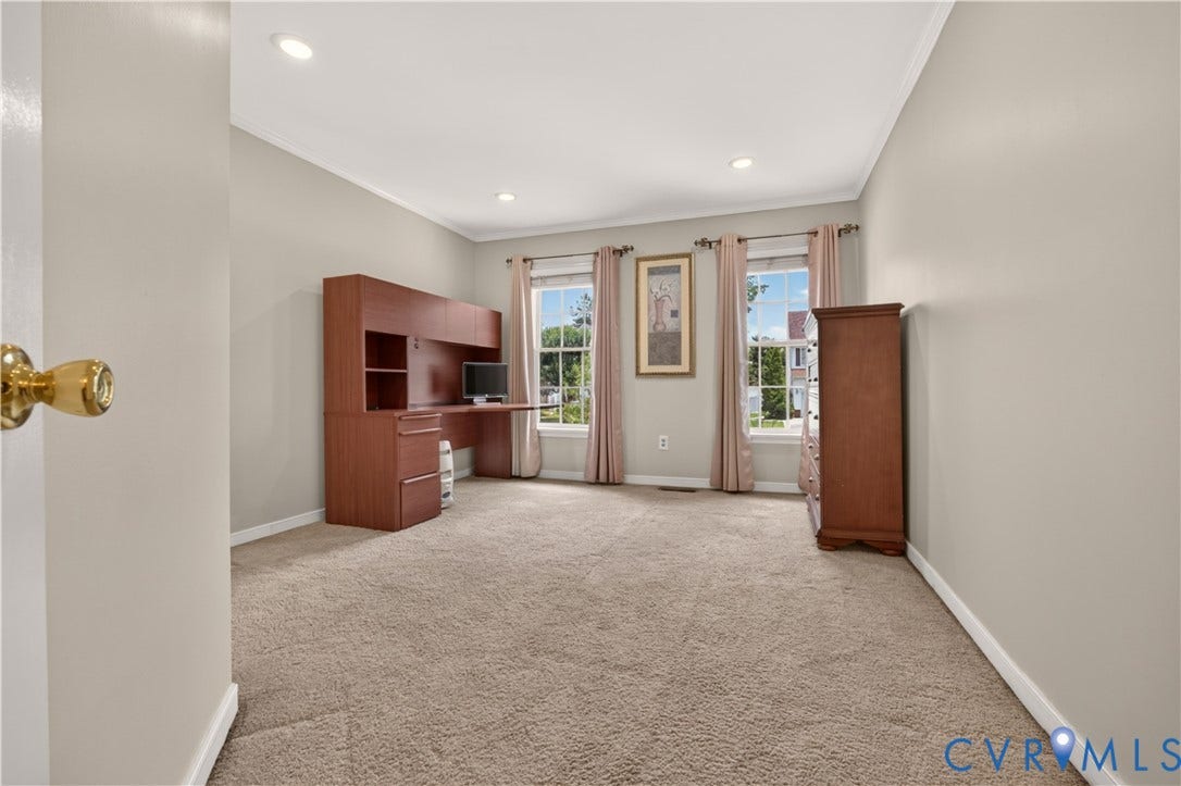 9516 Hungary Woods Drive, Henrico, VA 23060 Recessed ceiling lighting, crown molding, double windows, wall-to-wall carpeting, and neutral wall tones