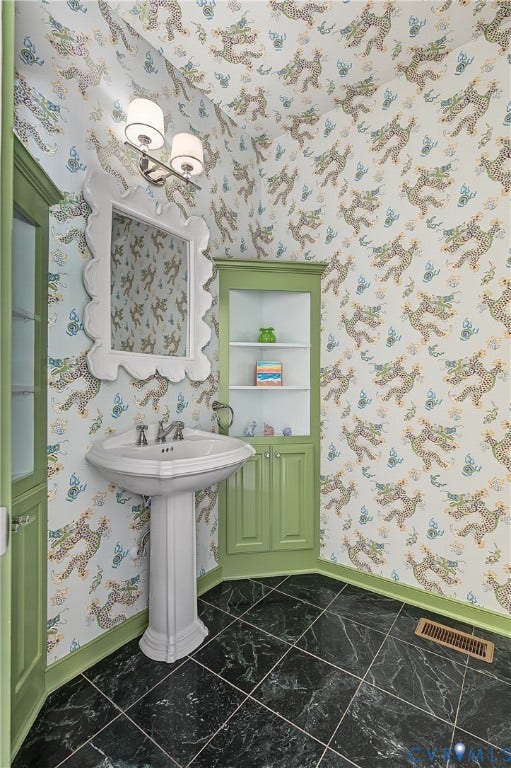Powder Room, polished nickel fixtures