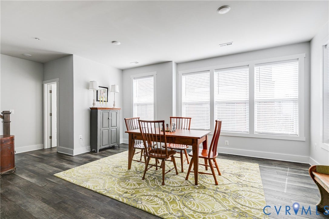 2 Flatwater Row, #B, Rocketts Landing, Henrico, VA 23231 Wood-finish flooring, recessed lighting, and multiple large windows with white blinds
