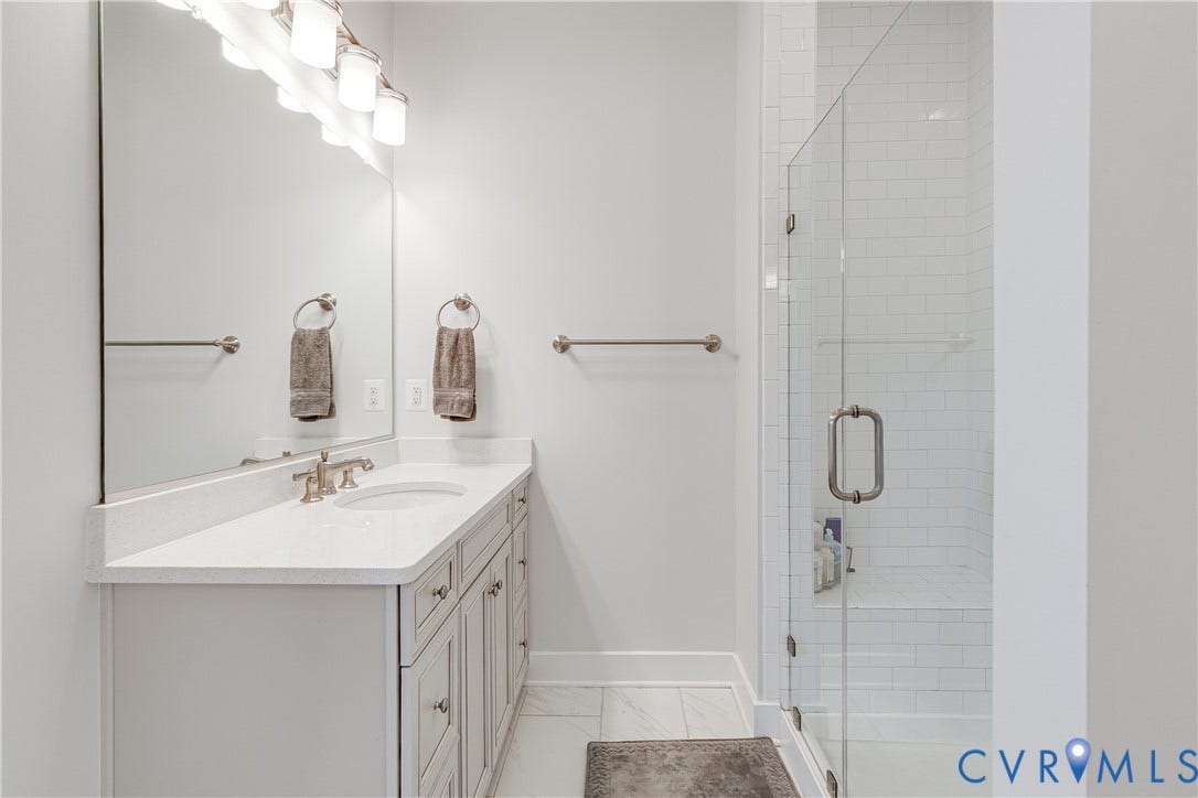2 Flatwater Row, #B, Rocketts Landing, Henrico, VA 23231 Bathroom featuring a single vanity with stone countertop, undermount sink, and brushed nickel faucet