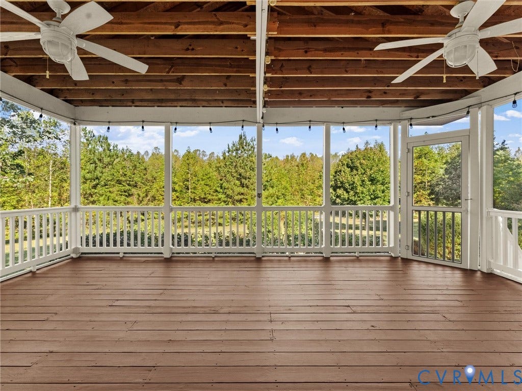 2354 Camelback Road, Maidens, VA 23102 Screened porch with wood flooring, 2 lighted ceiling fans, and string lighting surround