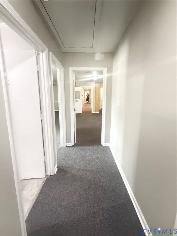 510 S Sycamore Street, Petersburg, VA 23803 Gray wall paint, white trim, and dark gray carpeting
