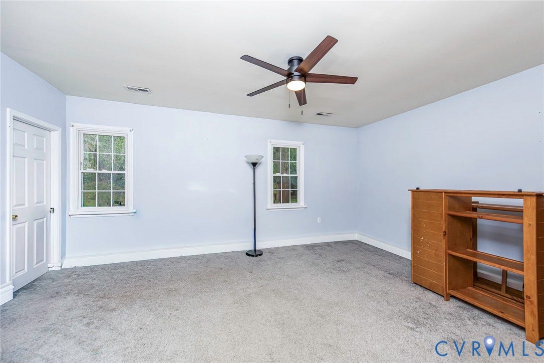 5640 Teterling Court, Lakewood Farms, Chester, VA 23831 Recessed ceiling with an attached ceiling fan, dual window fixtures, and wall-to-wall carpeting