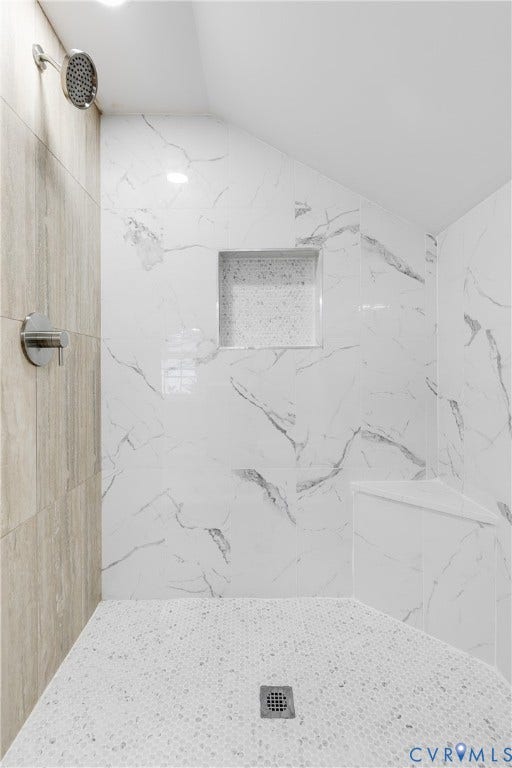 2012 Bailey Avenue, Richmond, VA 23231 Tiled shower with a niche, built-in bench, and a round shower head