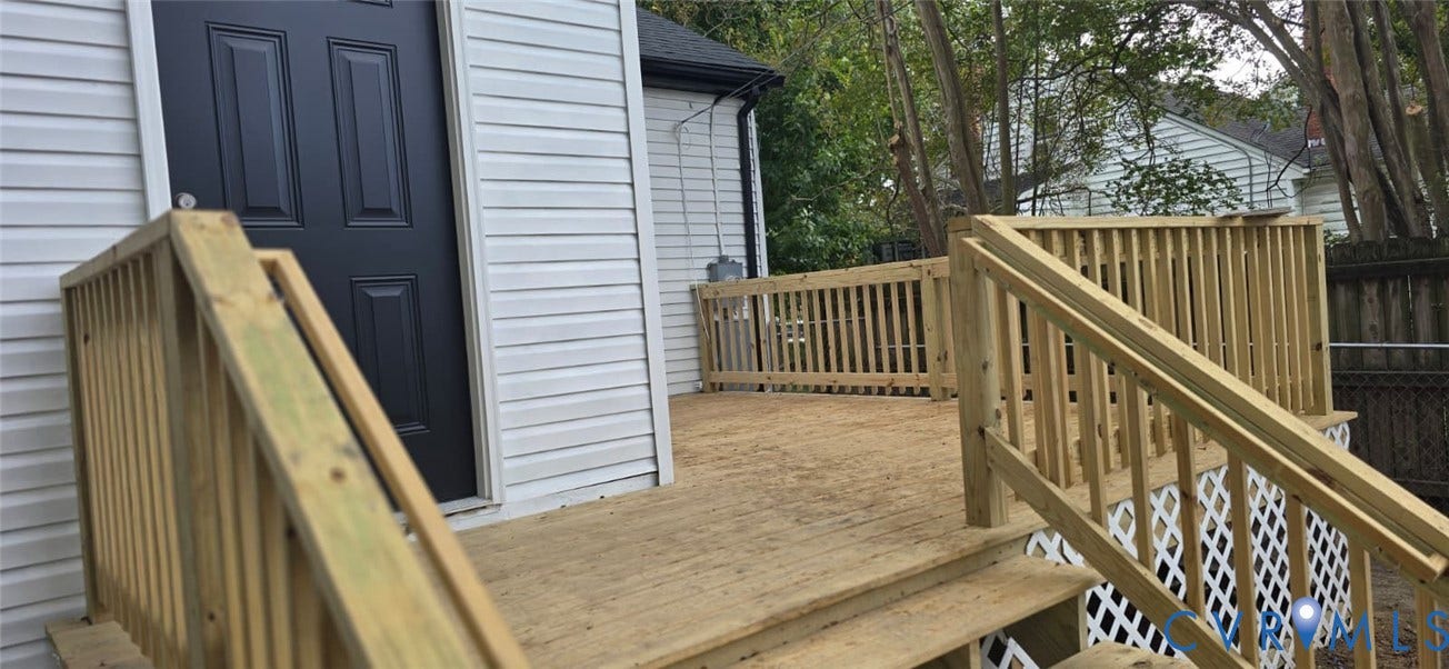 2012 Bailey Avenue, Richmond, VA 23231 Exterior deck with wood-finish railing, steps, and latticework