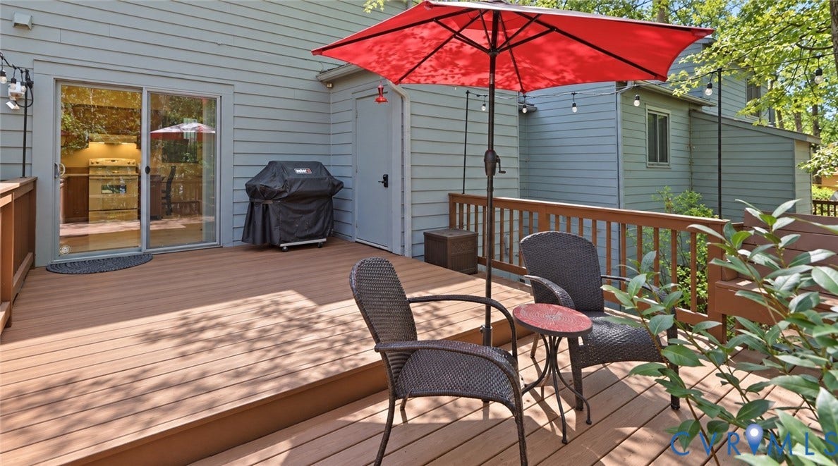 2203 Rockwater Terrace, Henrico, VA 23238 Multi-level outdoor deck featuring durable composite flooring and wooden railings
