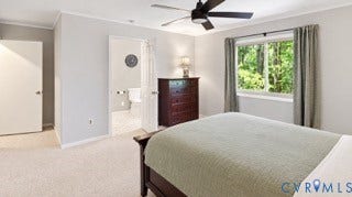 2203 Rockwater Terrace, Henrico, VA 23238 Wall-to-wall carpeting, ceiling fan, and window with outdoor scenery