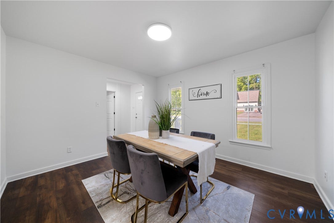 8414 Whirlaway Drive, Matoaca, Midlothian, VA 23112 Spacious room featuring wood-finish flooring, two windows with white trim, and a flush-mount ceiling light