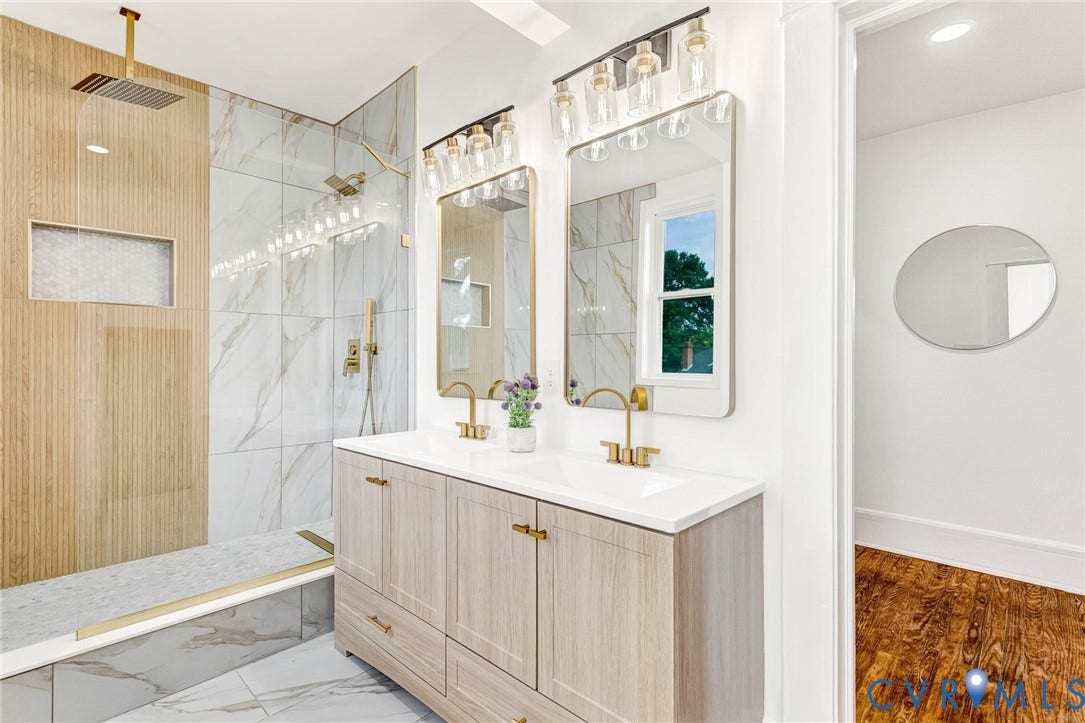503 Pollock Street, Richmond, VA 23222 Dual vanity with gold-tone hardware and rectangular mirrors