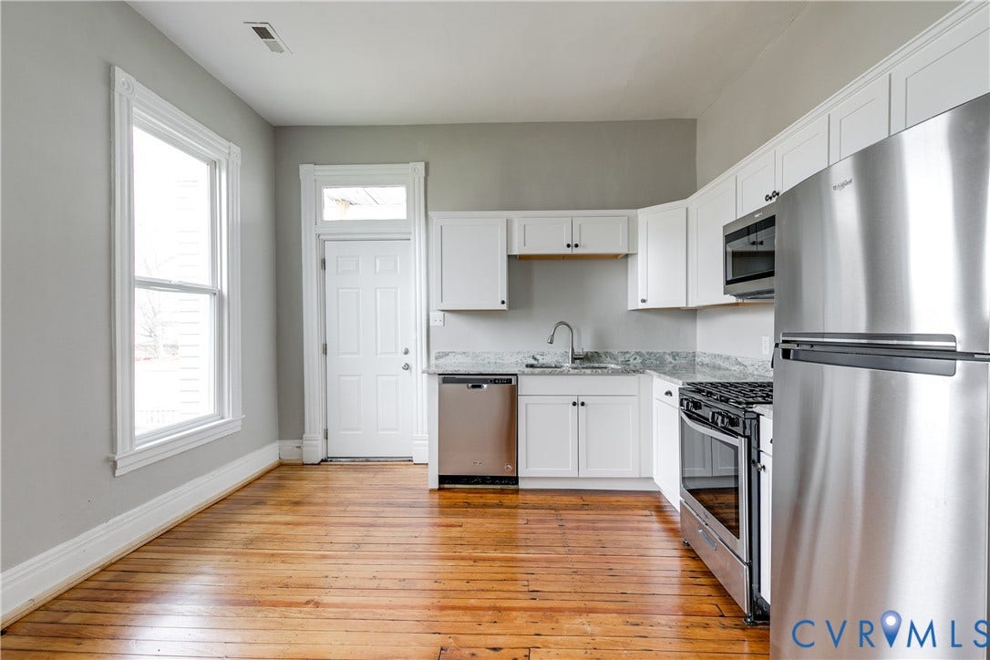 704 Chimborazo Boulevard, Chimborazo, Richmond, VA 23223 Wood-finish flooring, white cabinetry, stainless steel appliances, and light-toned countertops