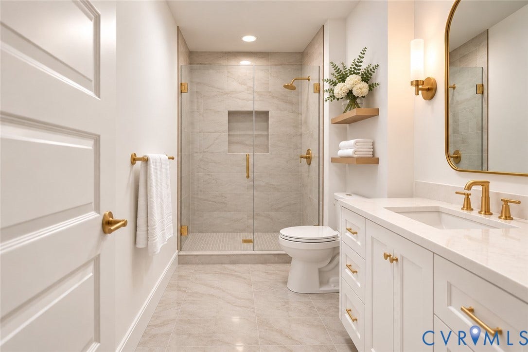 AI rendering of this pre-plumbed space as a full bathroom