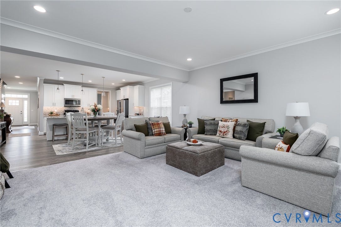 12303 Beech Hall Circle, Manakin Sabot, VA 23103 Recessed lighting, crown molding, wood-finish flooring, white cabinetry, and stainless steel appliances