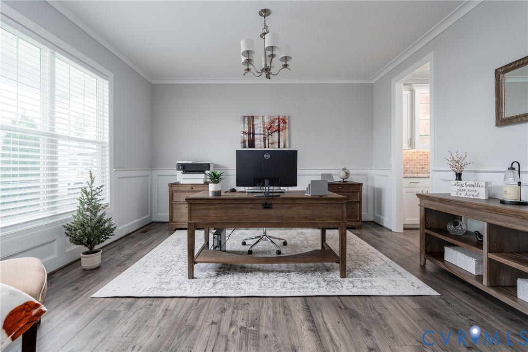 12303 Beech Hall Circle, Manakin Sabot, VA 23103 Wood-finish flooring with white wainscoting and crown molding
