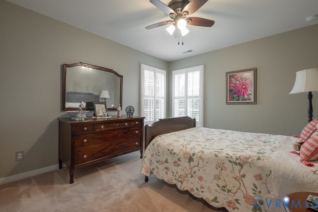 6301 Broad Sky Circle, Quiet, Mechanicsville, VA 23111 Recessed lighting, ceiling fan with integrated lighting, plantation shutters, and carpeted flooring