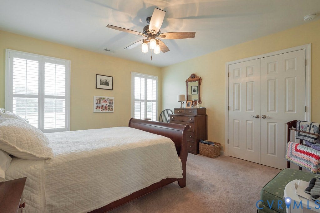 6301 Broad Sky Circle, Quiet, Mechanicsville, VA 23111 Recessed double-door closet, plantation shutters, and a ceiling fan with integrated lighting