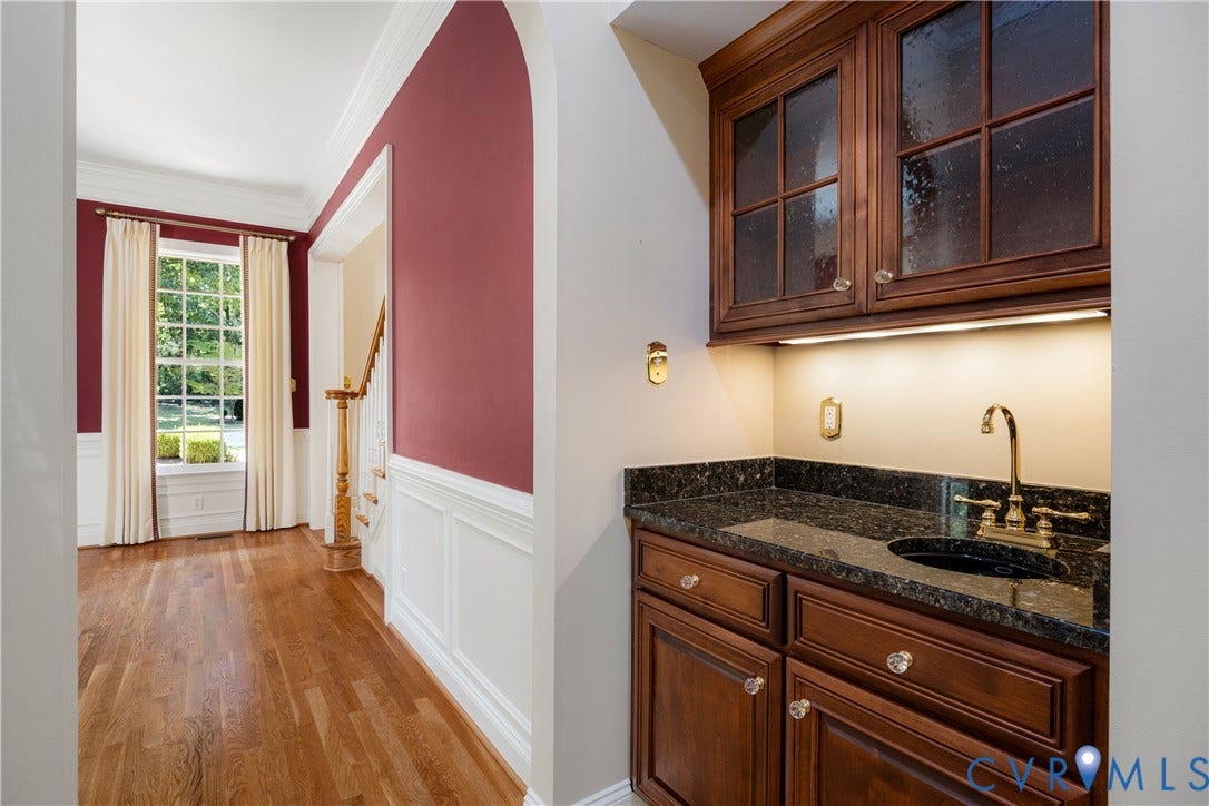 628 Cedar Run Road, Hermitage Country Club Area, Manakin Sabot, VA 23103 Wet bar with granite counter and plenty of cabinet storage