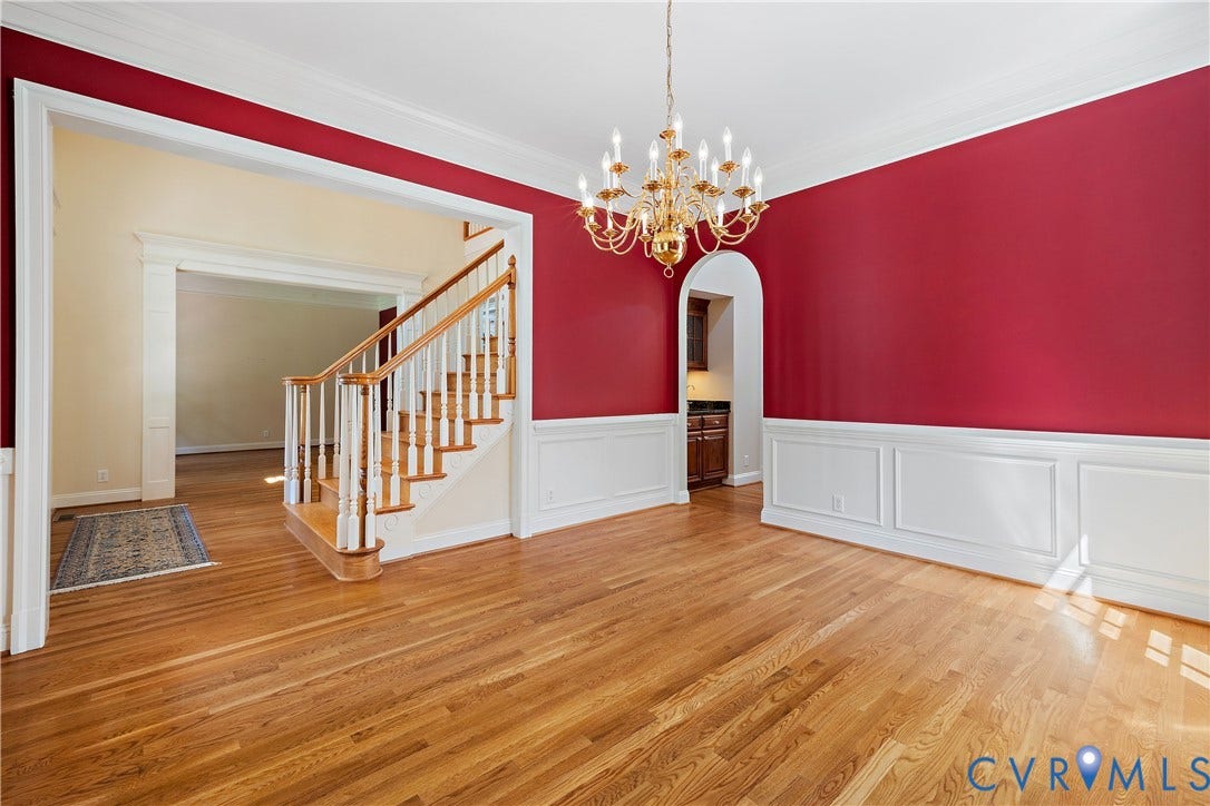 628 Cedar Run Road, Hermitage Country Club Area, Manakin Sabot, VA 23103 Arched opening to the wet bar area and kitchen