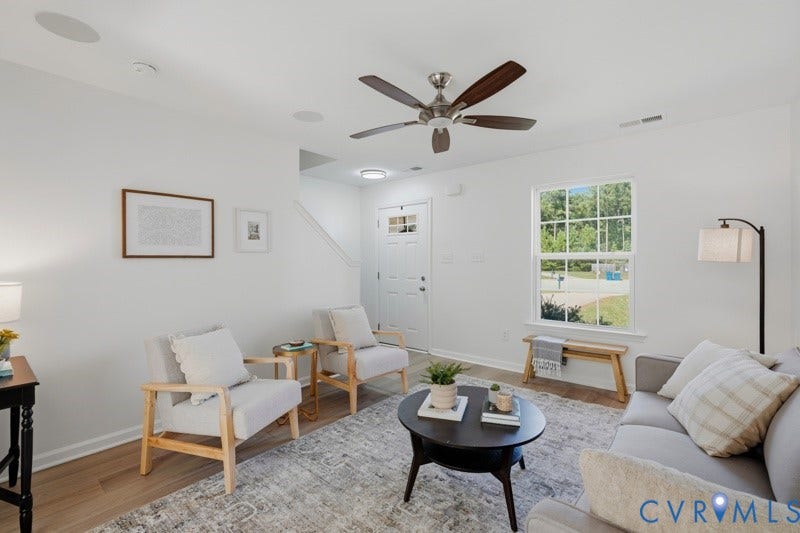 6012 Regal Crest Drive, Kings Grove, Chesterfield, VA 23832 Recessed ceiling speakers, wood-finish flooring, ceiling fan, white paneled door, and white trim