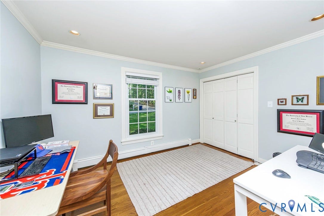 10309 Collinwood Drive, Henrico, VA 23238 Bedroom # 2 First Floor with hardwood flooring, recessed lighting, crown molding and large closet.