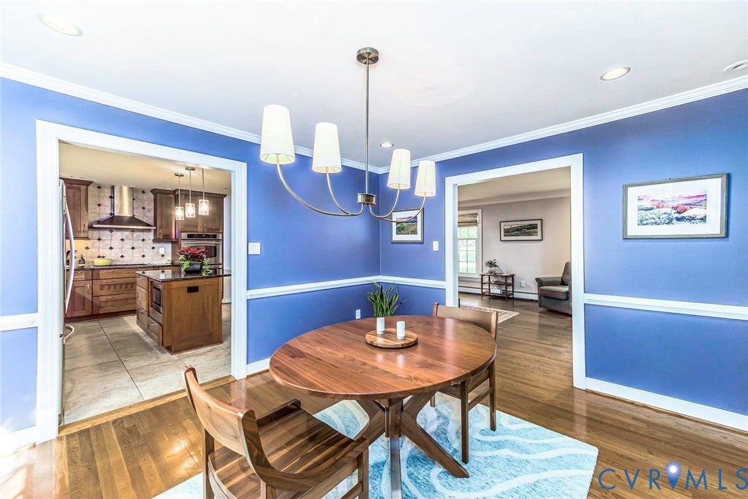 10309 Collinwood Drive, Henrico, VA 23238 Dining Room with chandelier looking into Kitchen & Living Room