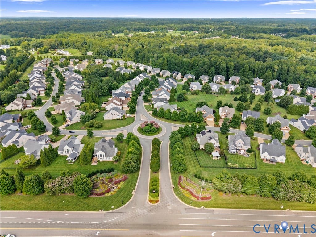 1663 Centerville Parke Lane, The Parke At Centerville, Manakin Sabot, VA 23103 Aerial community layout with a central roundabout and tree-lined streets