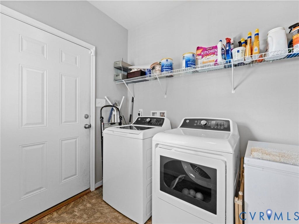 1663 Centerville Parke Lane, The Parke At Centerville, Manakin Sabot, VA 23103 Laundry area featuring wire shelving, a paneled door, and durable flooring