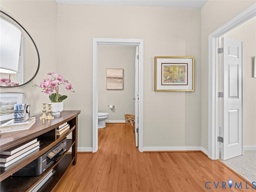 1663 Centerville Parke Lane, The Parke At Centerville, Manakin Sabot, VA 23103 Hardwood flooring throughout, white baseboards, and neutral wall paint