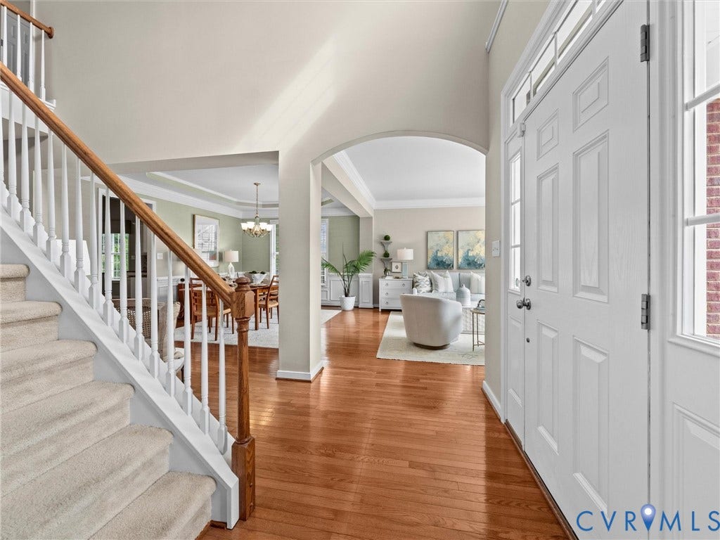 1663 Centerville Parke Lane, The Parke At Centerville, Manakin Sabot, VA 23103 Hardwood flooring, arched doorway, paneled entry door, transom window, sidelight window