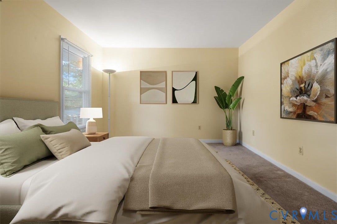 Carpeted flooring with painted walls