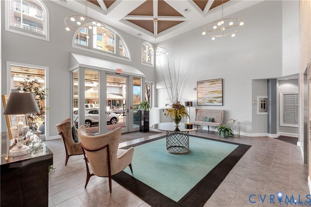 4820 Old Main Street, #301, Henrico, VA 23231 Grand entry foyer with arched windows, high ceilings, recessed lighting, and tile flooring