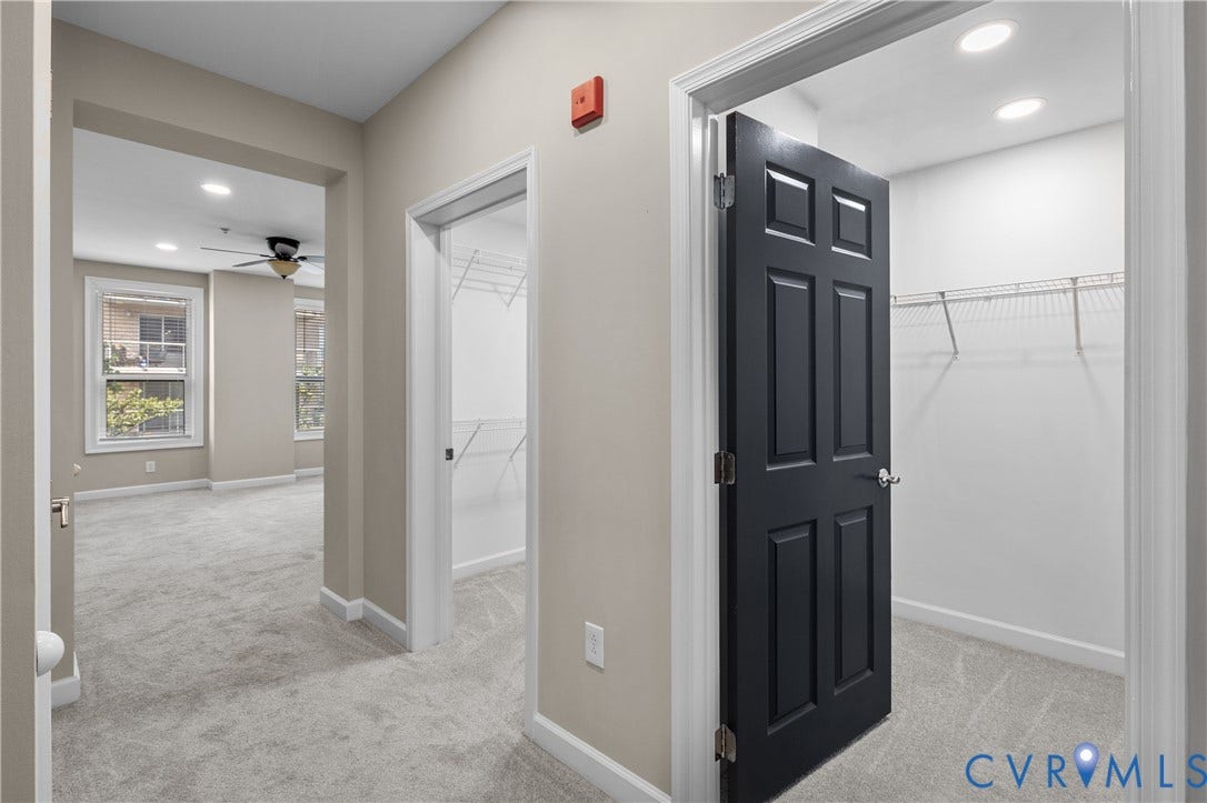 4820 Old Main Street, #301, Henrico, VA 23231 Recessed lighting illuminates the organized closet, featuring wire shelving. Dual walk-in closets.