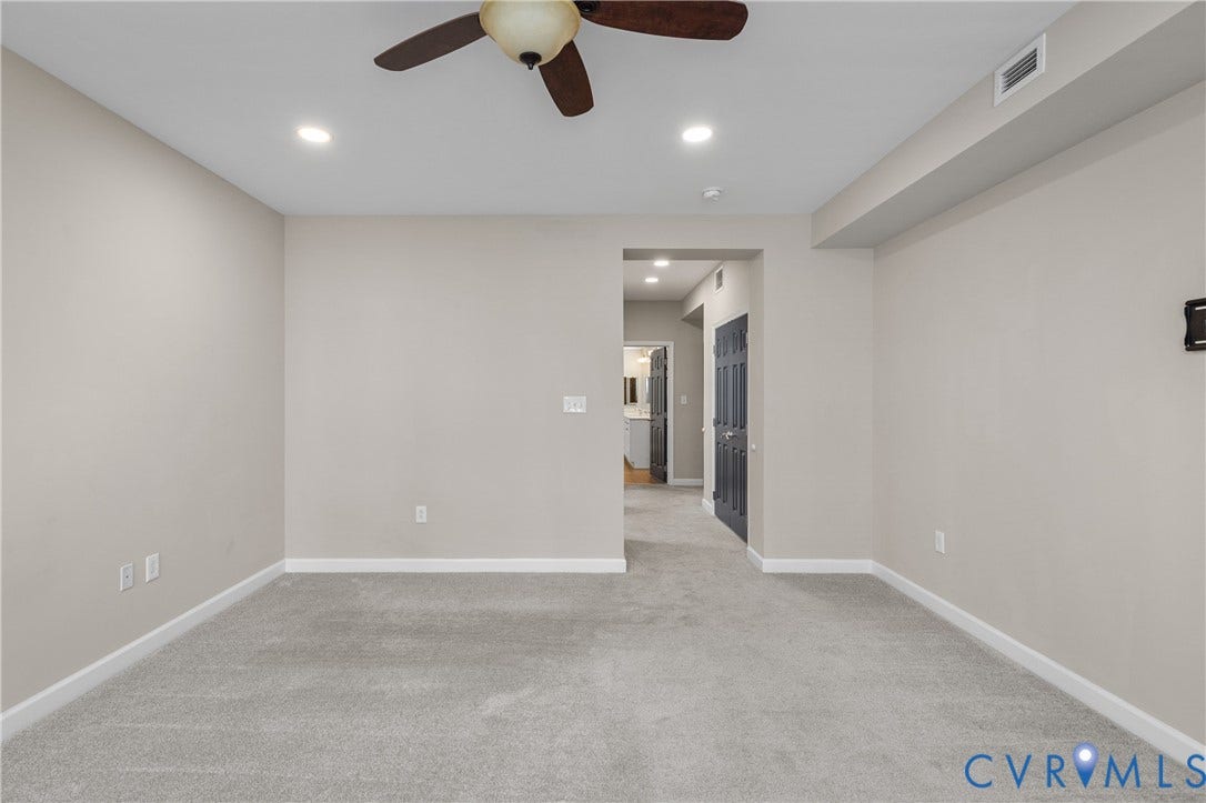 4820 Old Main Street, #301, Henrico, VA 23231 Generous in size, recessed lighting, ceiling fan, and light gray carpeting