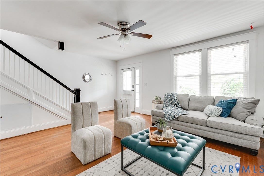 2224 Seminary Avenue, Richmond, VA 23220 Hardwood-finish flooring, white walls, and a ceiling fan with light fixture