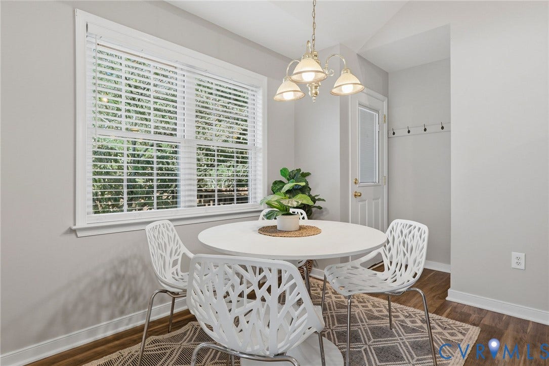 932 Ayers Way, Ayers Tavern, Glen Allen, VA 23060 Wood-finish flooring, white window blinds, white trim, recessed lighting, and a hanging light fixture