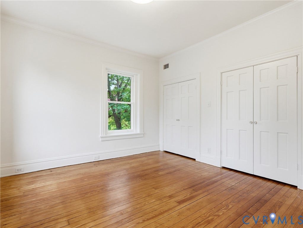 1901 Hanover Avenue, Fan, Richmond, VA 23220 Hardwood flooring, crown molding, double bi-fold closet doors, additional bi-fold closet, and a single window