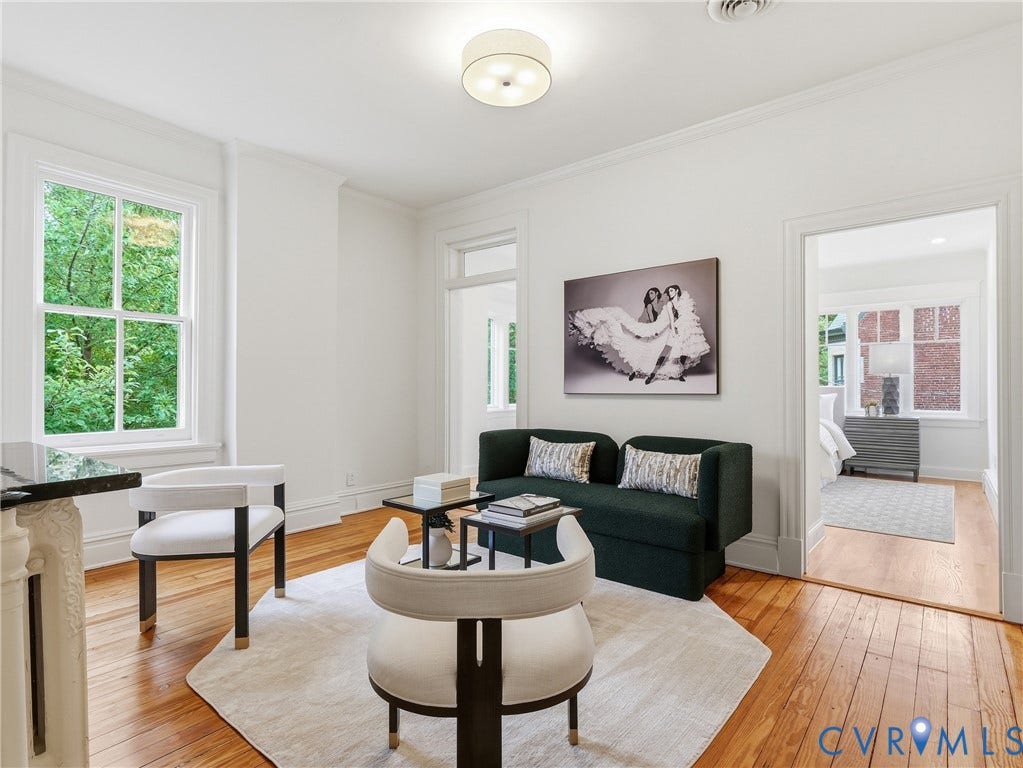 1901 Hanover Avenue, Fan, Richmond, VA 23220 Hardwood flooring throughout, white crown molding, and a built-in overhead light fixture