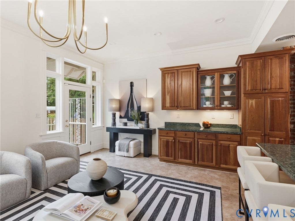 1901 Hanover Avenue, Fan, Richmond, VA 23220 Recessed lighting, crown molding, double French doors, wood cabinetry, and green countertops