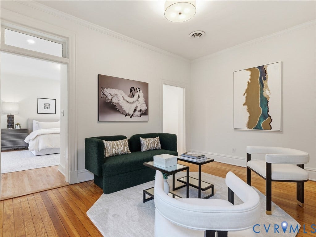 1901 Hanover Avenue, Fan, Richmond, VA 23220 Hardwood flooring, crown molding, cased doorways, and a flush mount ceiling fixture