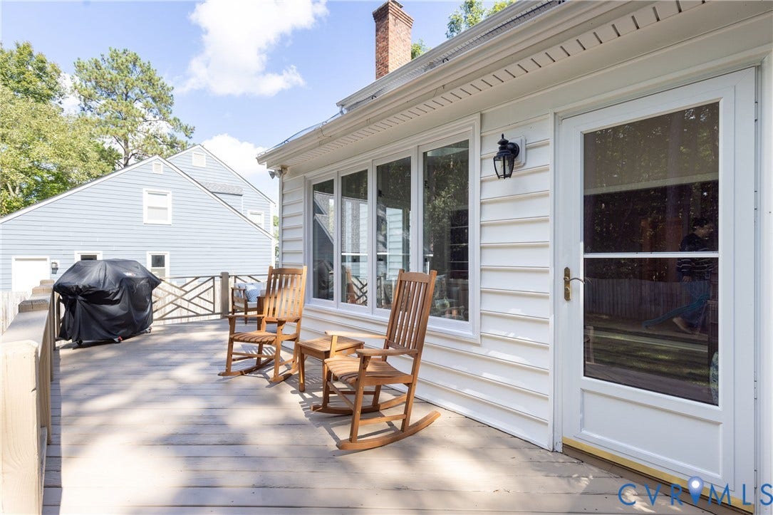 2120 Willowick Lane, Henrico, VA 23238 Expansive outdoor deck with wood railing and decorative lattice